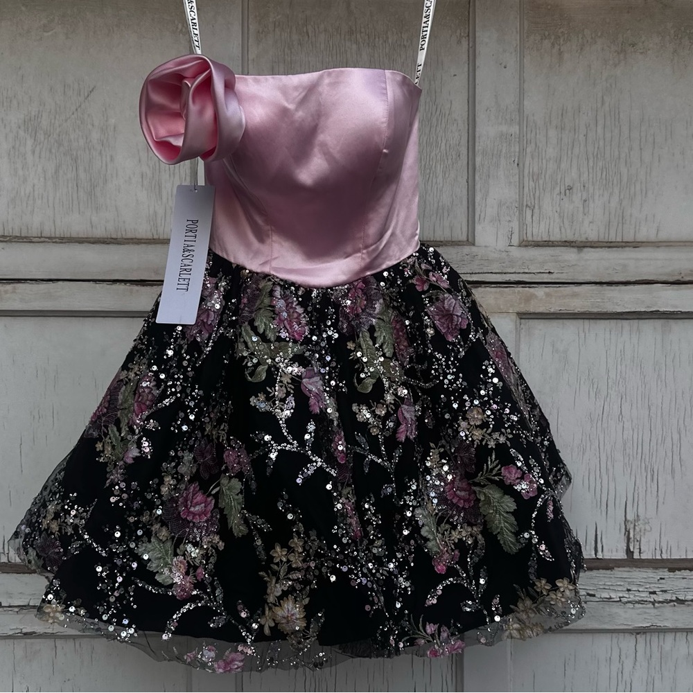 NWT Portia and Scarlett pink black sequin mini dress prom formal floral size 2